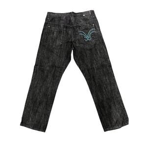 Vintage Rocawear Jeans Black Baggy Men’s 38x34 Wide Leg Embroidered Teal Logo
